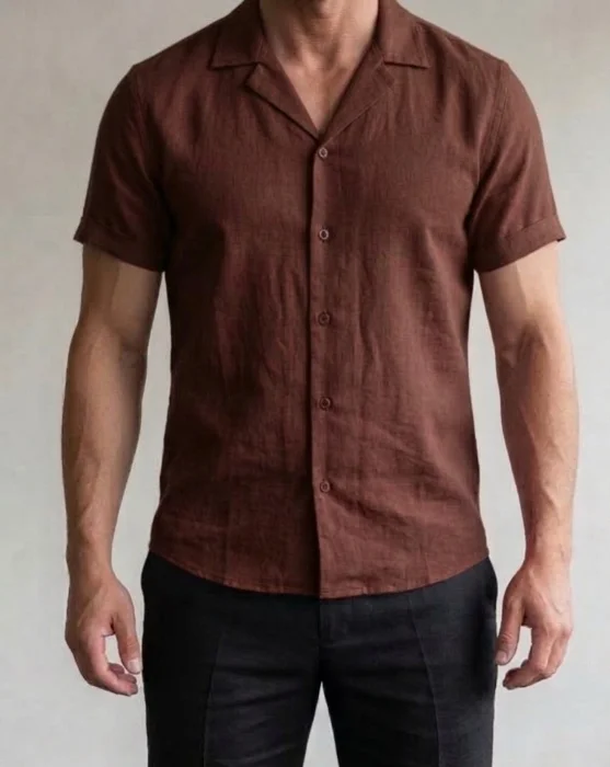 Camisas Cuello Cubano de Lino con Spandex