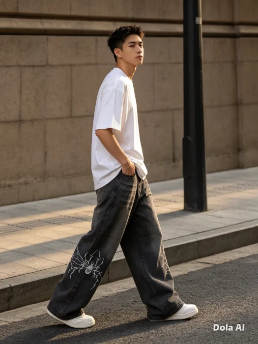 Jean Baggy con Bordado Lateral