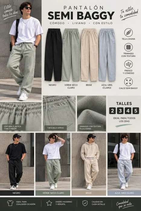 Pantalón Semi Baggy Tramado con Textura