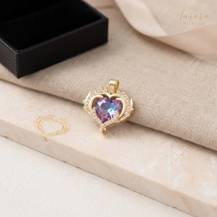 Dije Corazón con Llamas y Circón  en Dorado