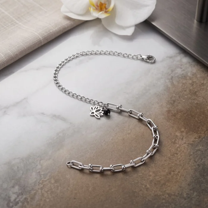 Pulsera Flor de Loto con Cadena de Eslabónes
