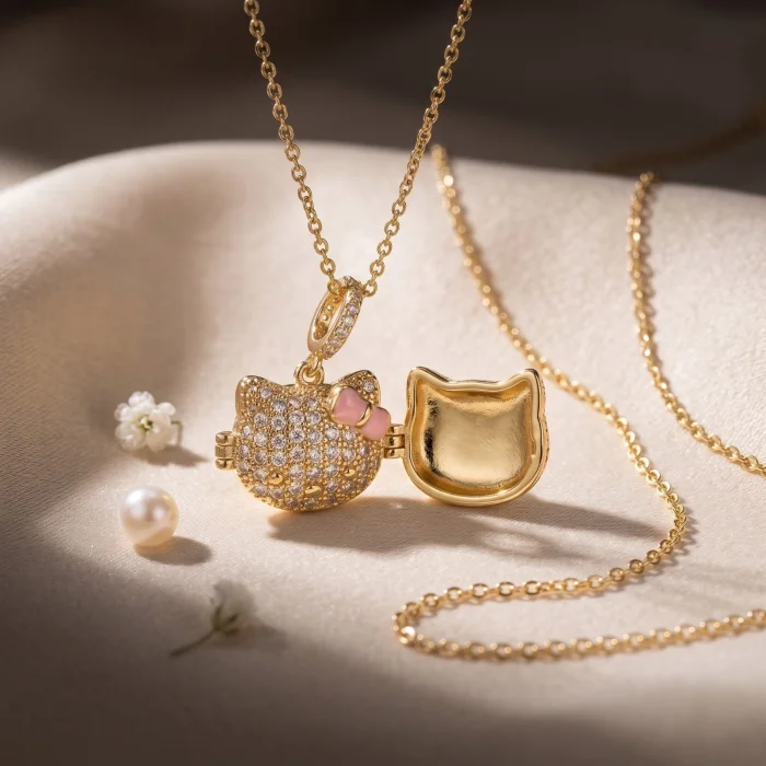 Collar Kitty en Relicario Dorado