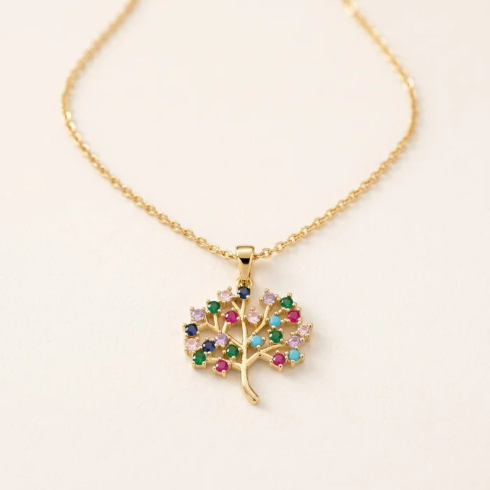 Collar del Arbol de la Vida con Micropave en Colores