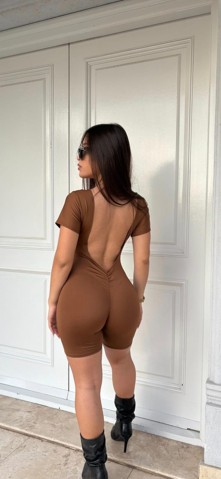 Catsuit Corto con Frunce Chocolate - Imagen 3