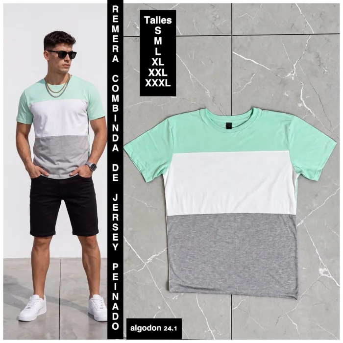 Remera Combinada  de Jersey Peinado Algodon  24.1