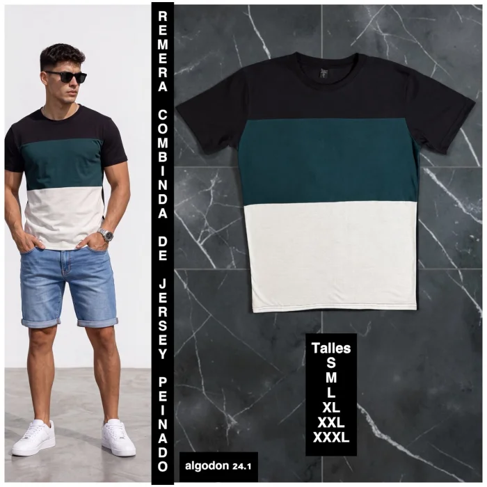Remera Combinada  de Jersey Peinado Algodon  24.1