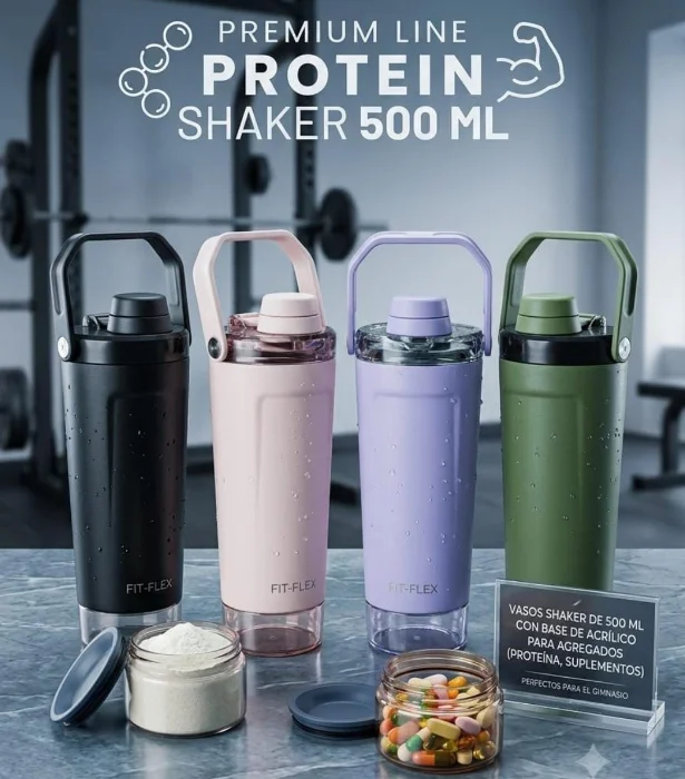Shaker de 500 Ml, con Base para Suplementos