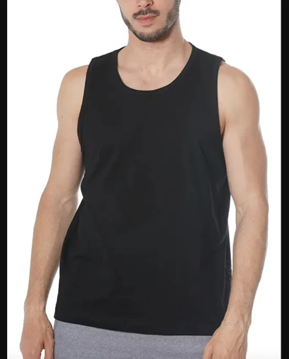 Musculosa Negra Lisa Algodon Peinado