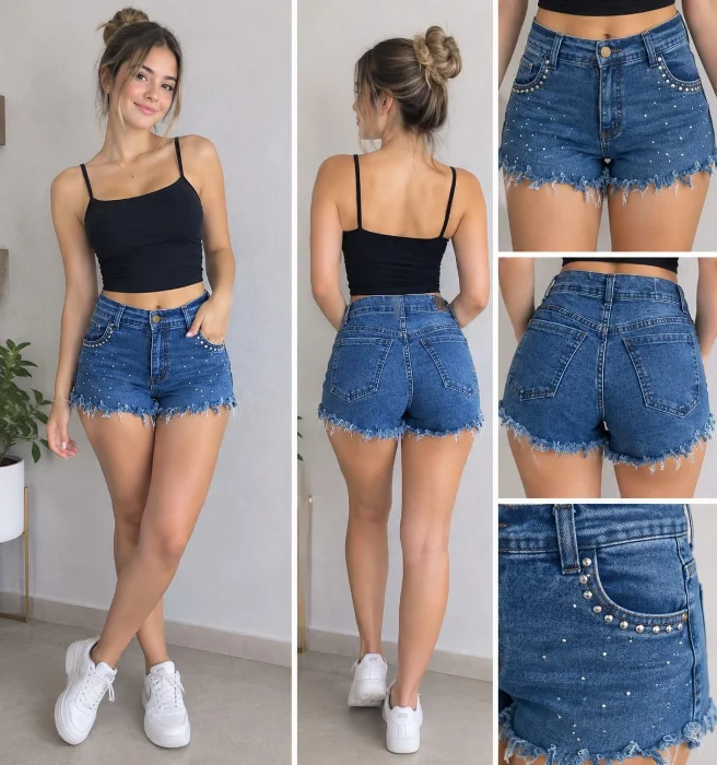 Shorts Playero Azul con Brillo