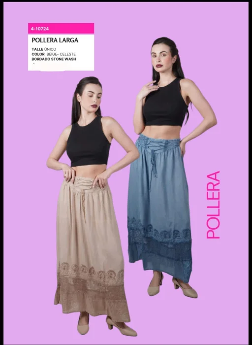 Pollera  Larga Bordada Viscosa Importado