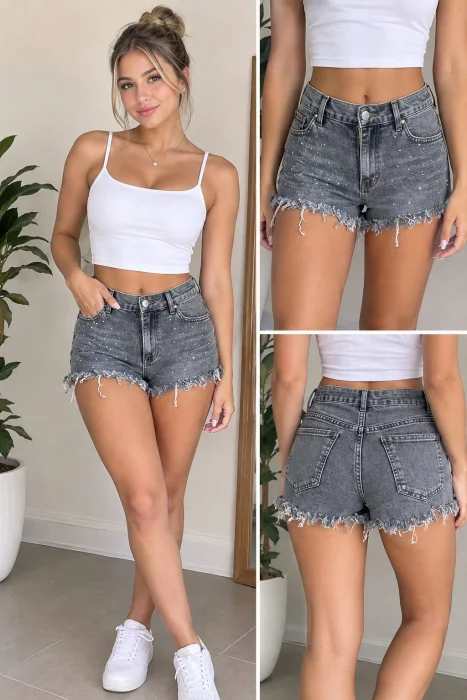 Short Playero Gris con Brillo