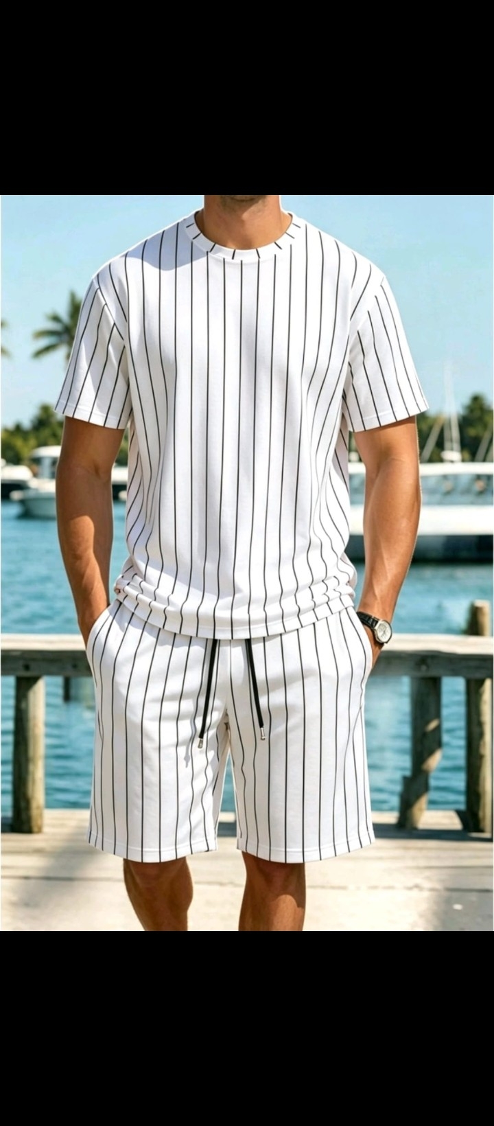 Conjunto Short y Remera Tela Hawai Rayado Premium Talle del M al Xxl - Imagen 2