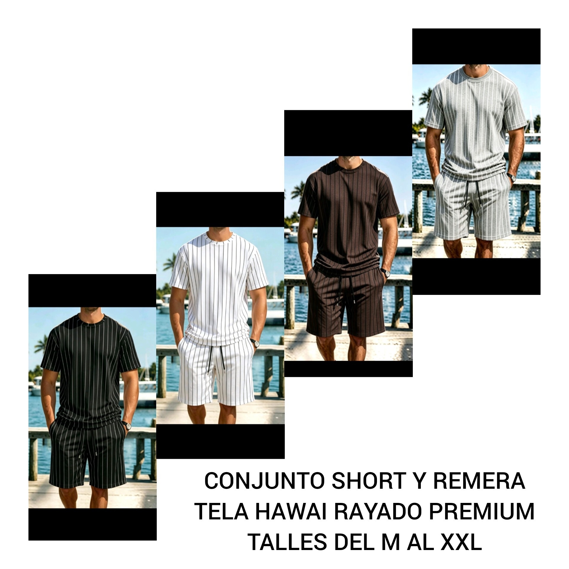 Conjunto Short y Remera Tela Hawai Rayado Premium Talle del M al Xxl - Imagen 3