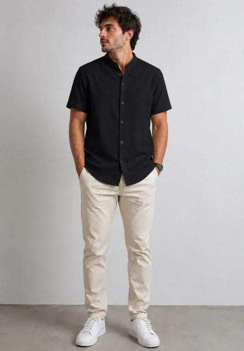 Camisa Lino Cuello Mao