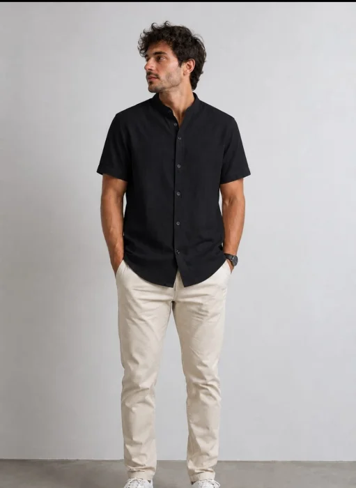 Camisa Lino Cuello Mao