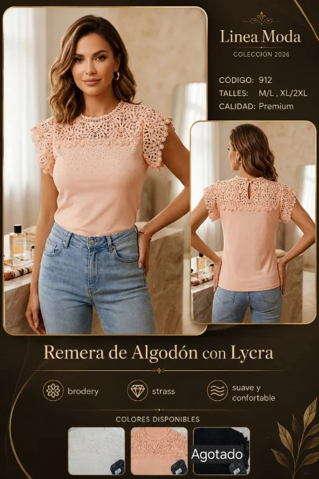 Blusa de Algodón con Broderi con Detalles en Strass.912