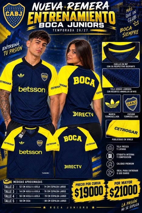 Remera Entrenamiento Boca Junior, Temporada 26/27.