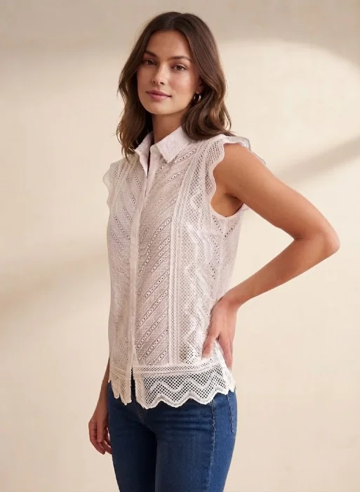 P13 Camisa sin Manga Broderie y Puntilla