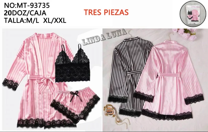 Pijama de Tres Piezas Saten