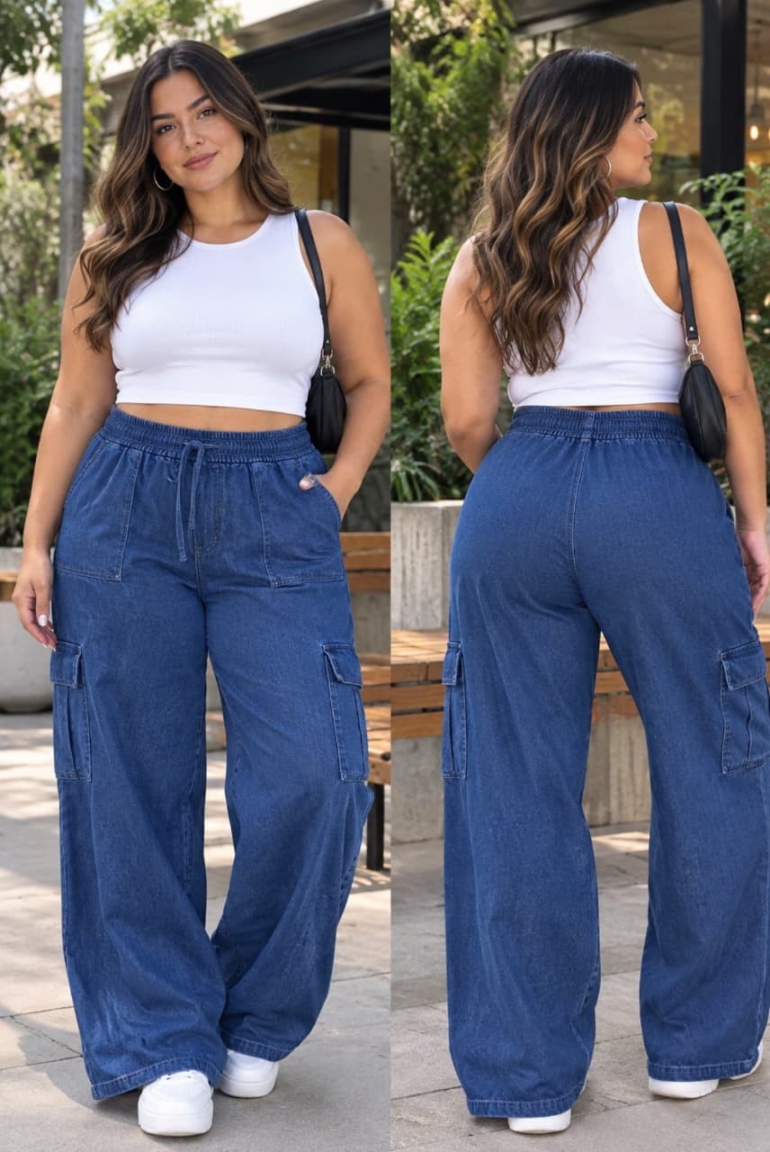 Palazo Cargo Semi Jeans Importado - Imagen 2
