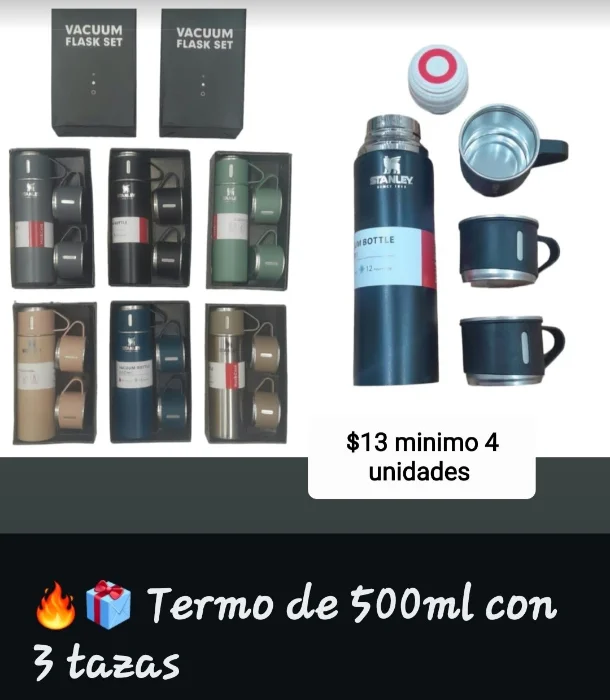 Termo 500 Ml con 3 Tasas Símil Stanley