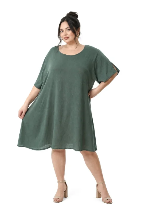 Vestido de Lino con Gota y Mangas Abiertas