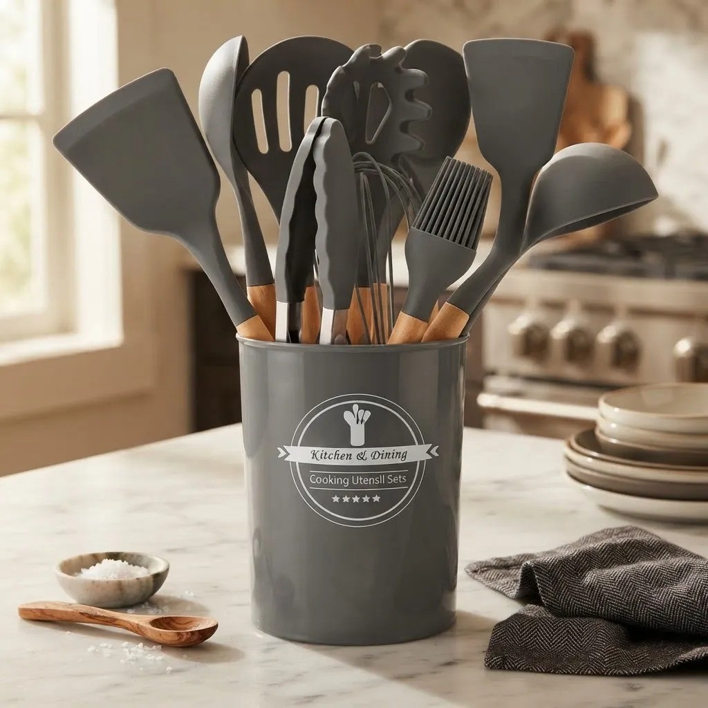 Kit de Utensilios de Cocina 12 Piezas Silicona Mango Bambú - Imagen 1