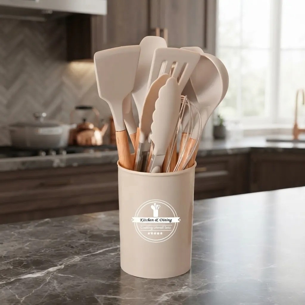 Kit de Utensilios de Cocina 12 Piezas Silicona Mango Bambú - Imagen 2