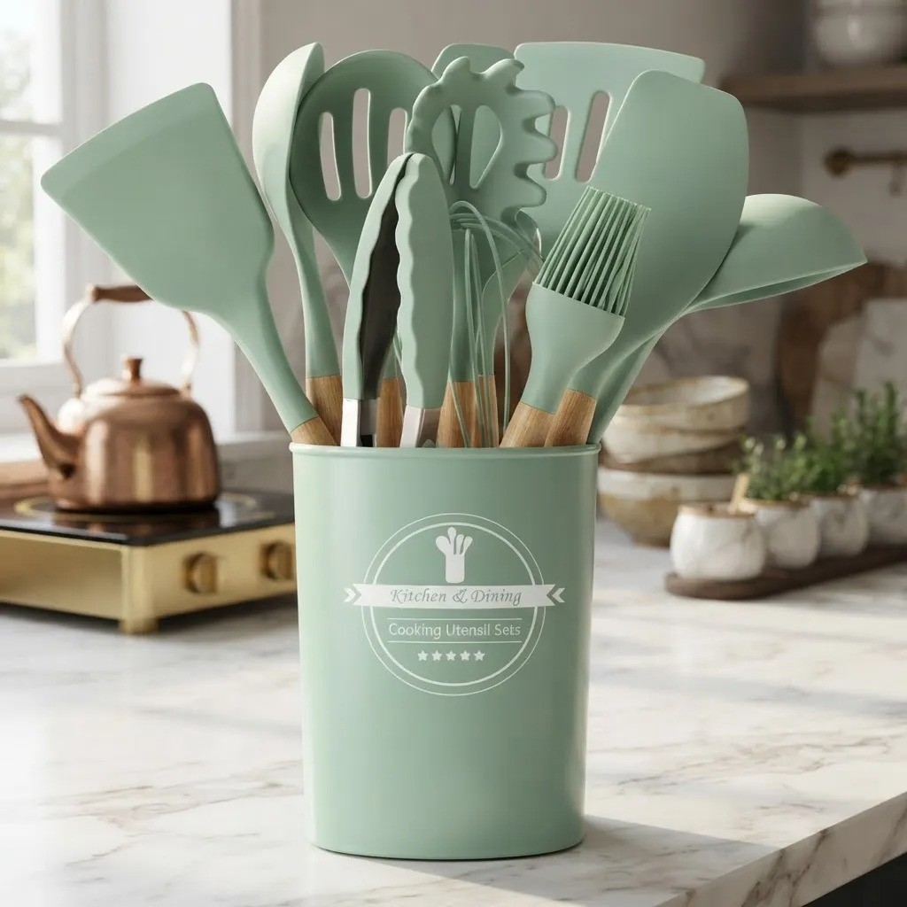 Kit de Utensilios de Cocina 12 Piezas Silicona Mango Bambú - Imagen 3