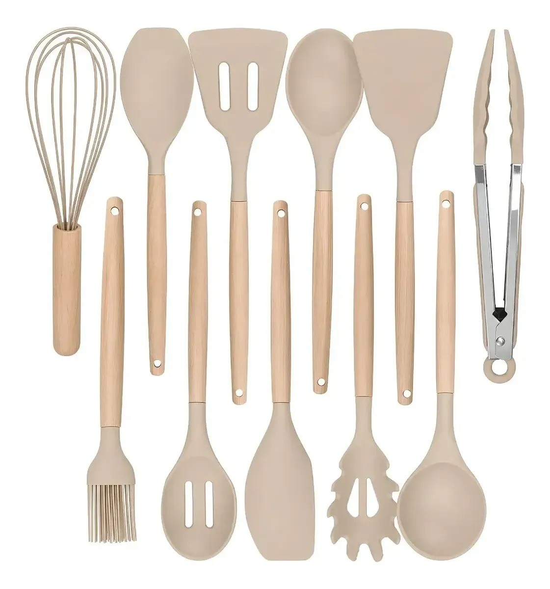 Kit de Utensilios de Cocina 12 Piezas Silicona Mango Bambú - Imagen 5