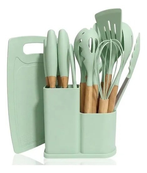 Set Utensilios 19 Piezas Silicona Antiadherente Mango Madera - Imagen 1
