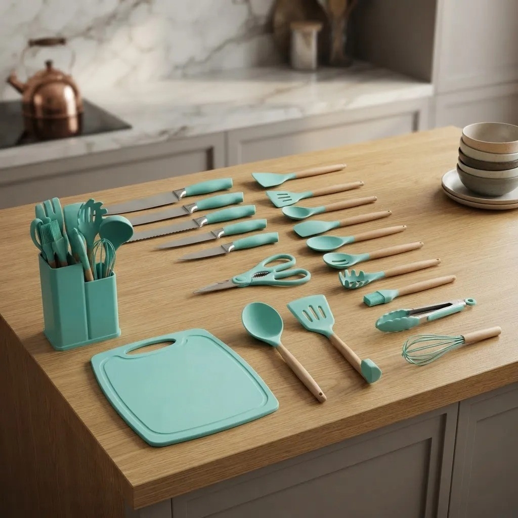Set Utensilios 19 Piezas Silicona Antiadherente Mango Madera - Imagen 6