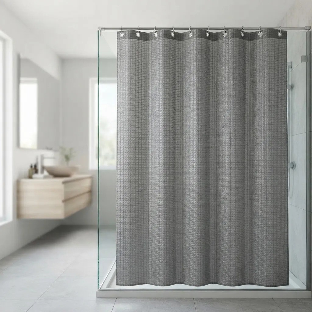 Cortina de Baño Impermeable con Relieve 180x180cm Ganchos - Imagen 4