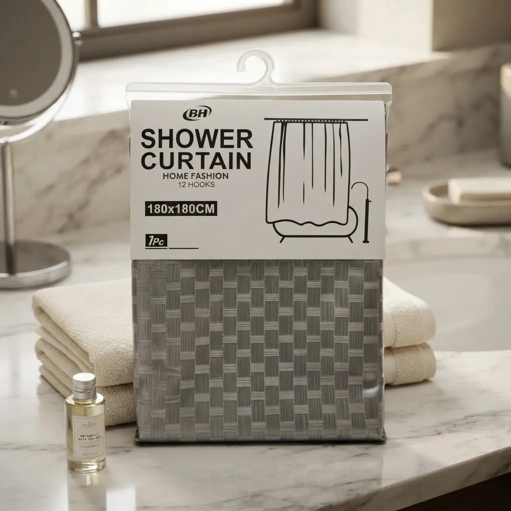 Cortina de Baño Impermeable con Relieve 180x180cm Ganchos - Imagen 5