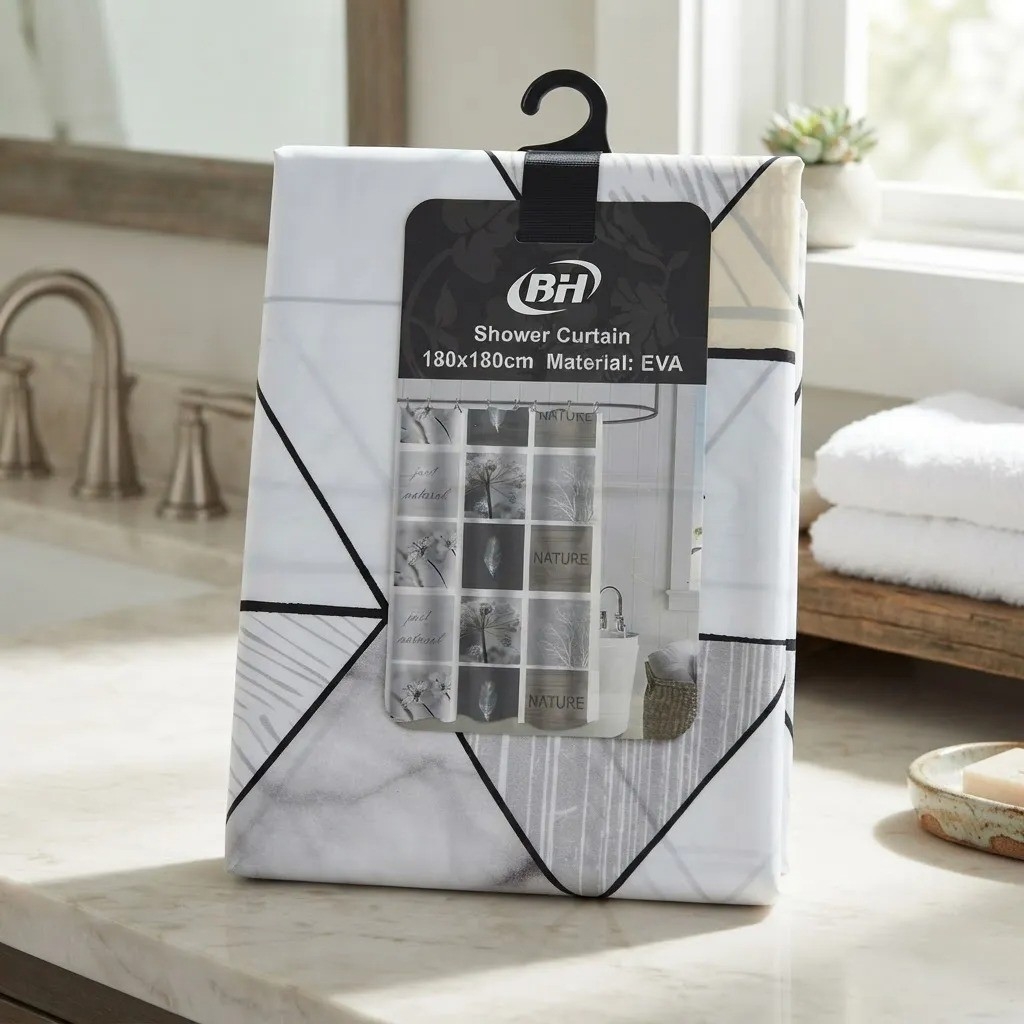 Cortina de Baño Peva Impermeable 180x180cm Ganchos - Imagen 3