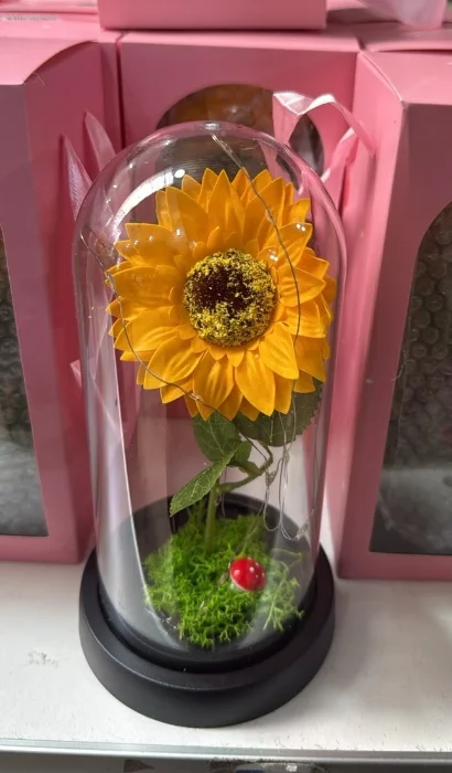 Girasol/flores Amarillas en Capsula C/luz " Día de la Madre"