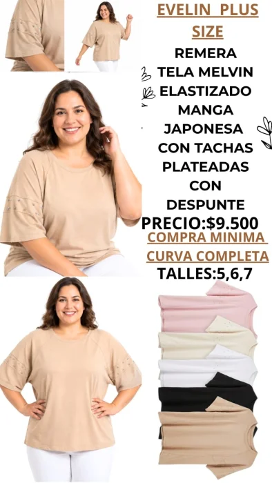 Remera Plus Size con Tachas y Pespunte