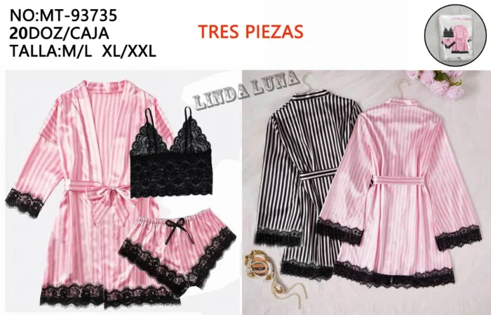 Pijamas Tres Piezas en Satén