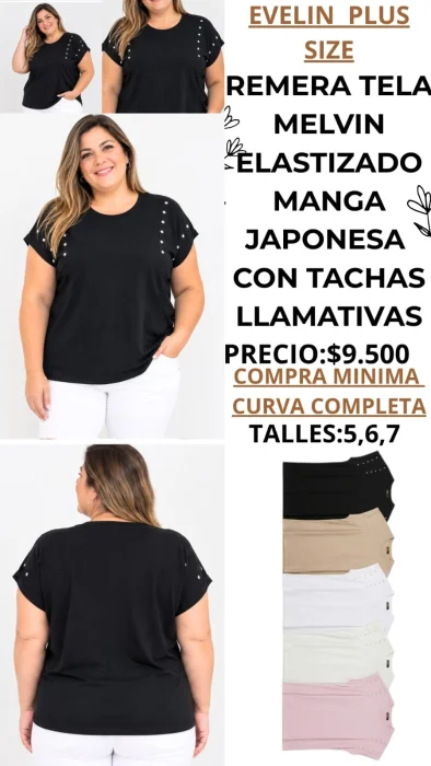 Remera Plus Size con Tachas y Pliegues