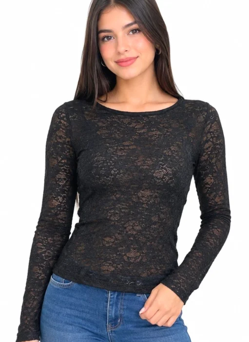 Remeras de Encaje Cuello Redondo Ideal para  Usar con Remerones
