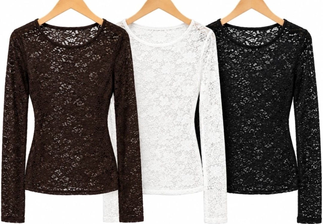 Remeras de Encaje Cuello Redondo Ideal para  Usar con Remerones - Imagen 2