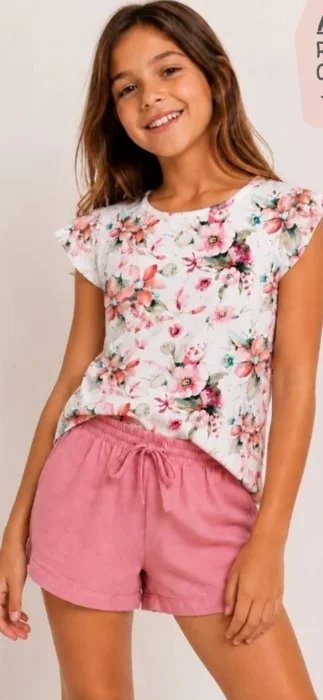 Remera Algodón Doble Floreada