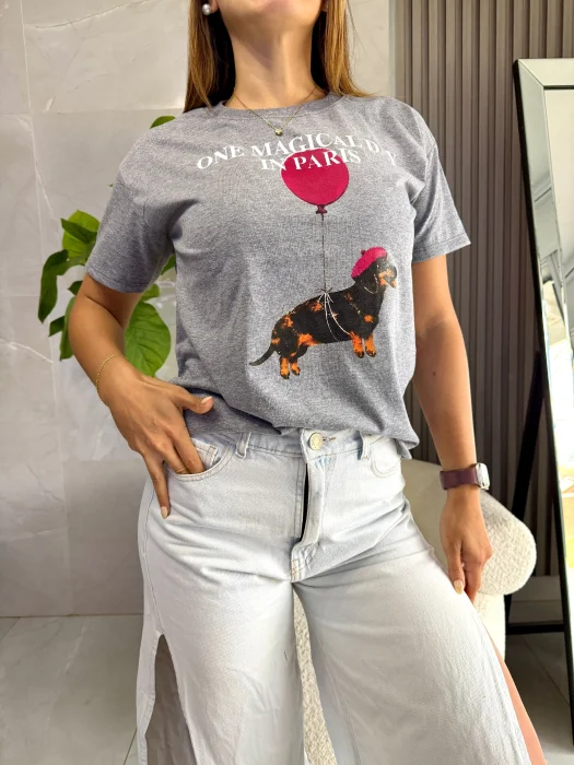 Remera Glitter Perrito Paris