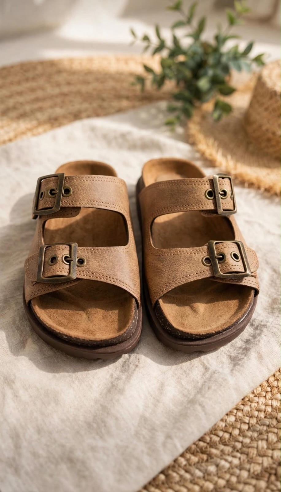 Sandalias Doble Hebilla Denu Beige - Imagen 2