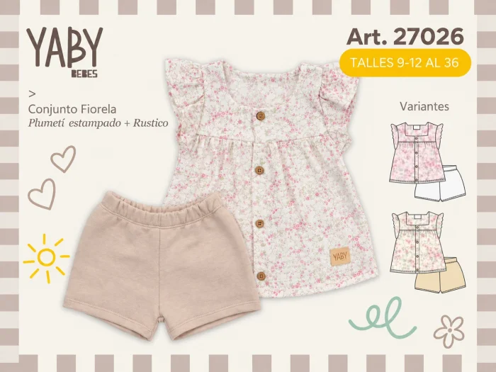 Conjunto (blusa Plumeti + Short Rustico) Yaby T.(9-12/12-18/24/36 Meses) Art.27026