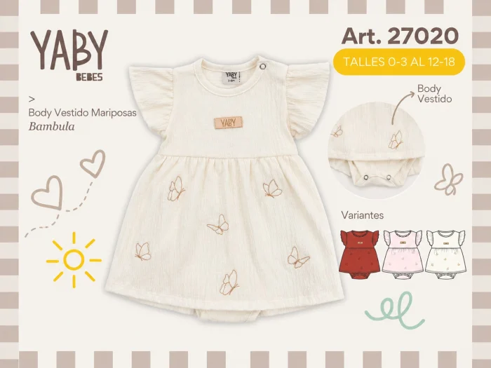 Body Vestido Bambula con Volados Yaby T.(0-3/3-6/6-9/9-12/12-18 Meses) Art.27020