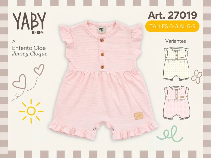Entero Cloque con Volados y Cuello Mao Yaby T.(0-3/3-6/6-9 Meses) Art.27019