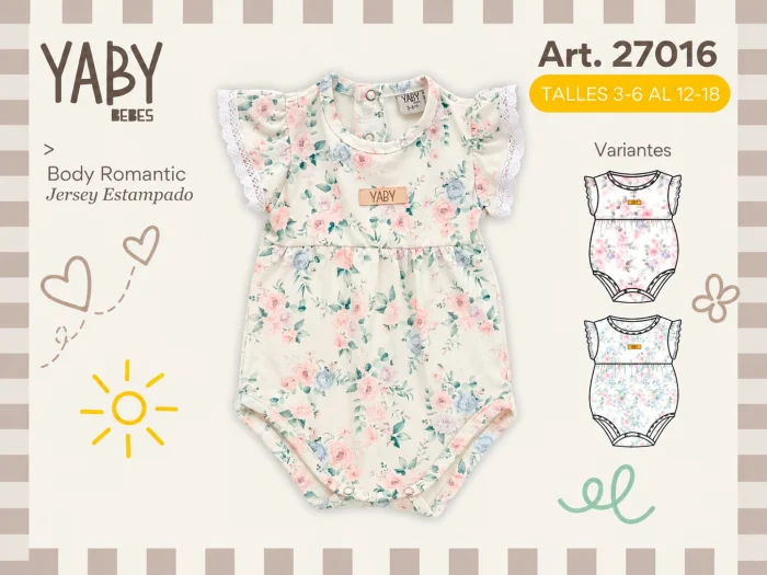 Body Estampado con Volados Yaby T.(3-6/6-9/9-12/12-18 Meses) Art.27016