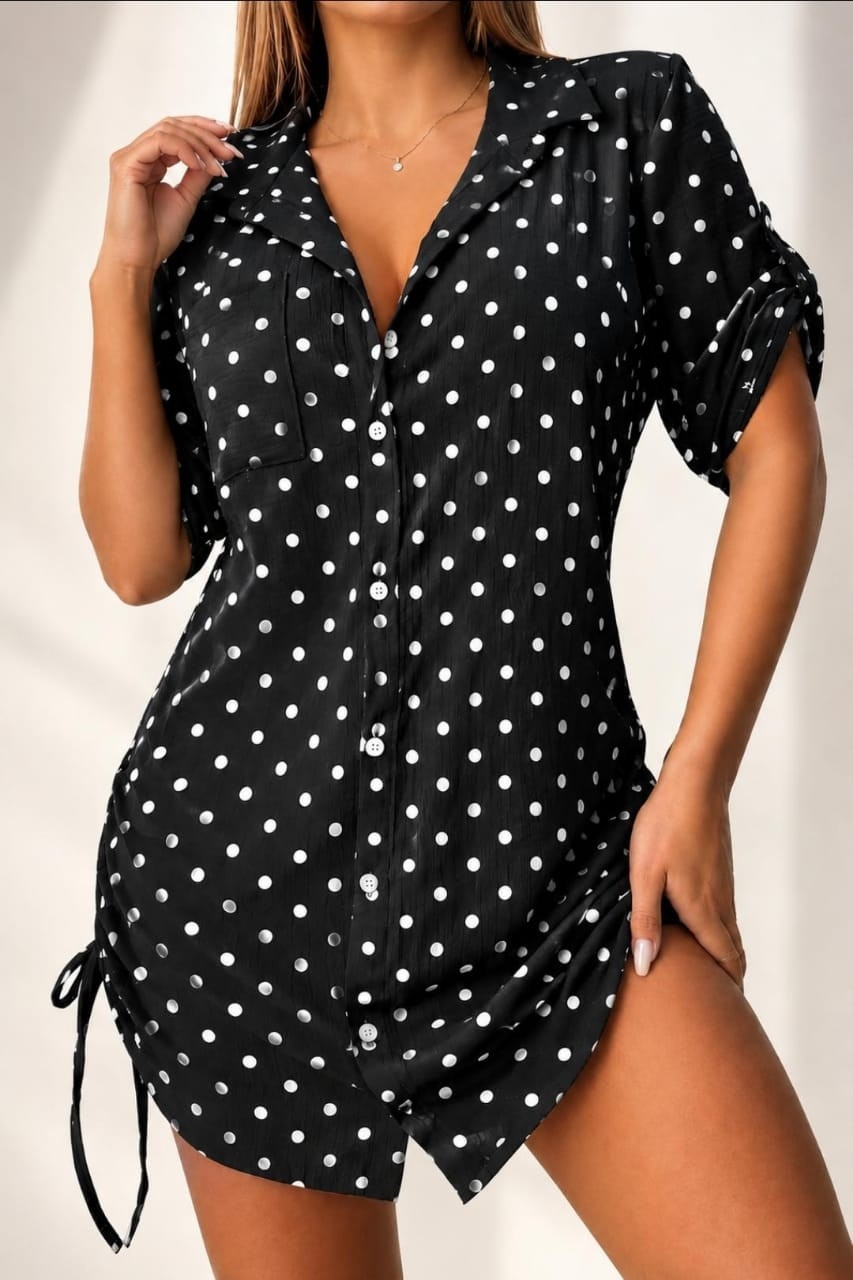 Camisa Vestido Rayado con Frunce Lateral Regulable - Imagen 5