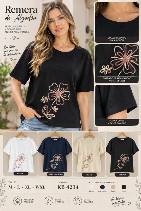 Remera de Algodon Bordado.4234